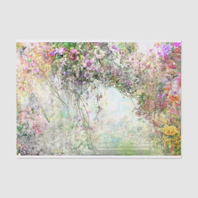 Papel De Seda Flores abstractas de acuarela cerca del estanque (Anverso)