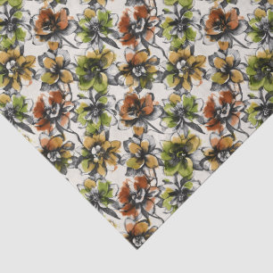 Papel De Seda Flores abstractas de bolígrafo y tinta con lavado
