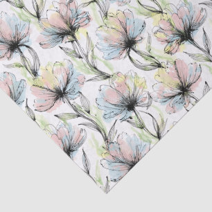 Papel De Seda Flores abstractas en bolígrafo y tinta con lavado 