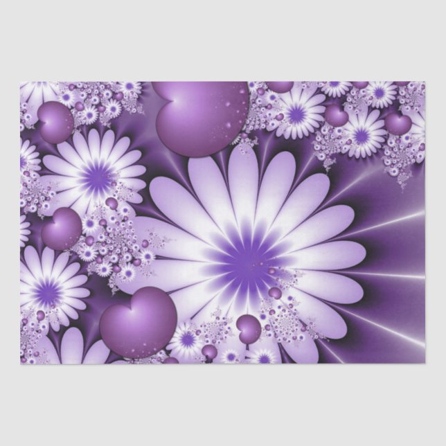 Papel De Seda Flores abstractas y fractales cardíacos en el amor (Anverso)