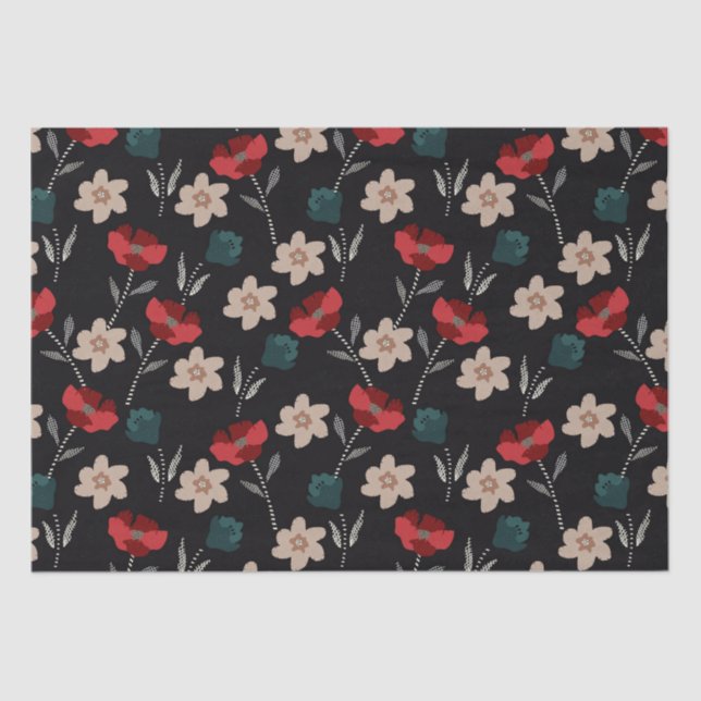 PAPEL DE SEDA FLORES ABSTRACTOS EN NEGRO (Anverso)