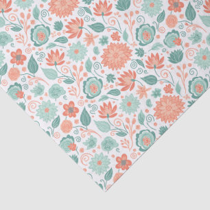 Papel De Seda Flores abstractos minimalistas de coral y verde