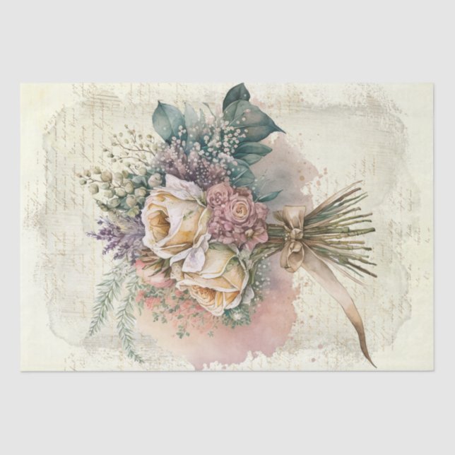 Papel De Seda Flores acuarelas de los buquets bodas (Anverso)