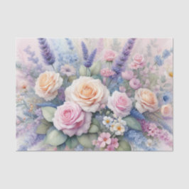 Papel De Seda Flores acuarelas en tonos pastel suaves