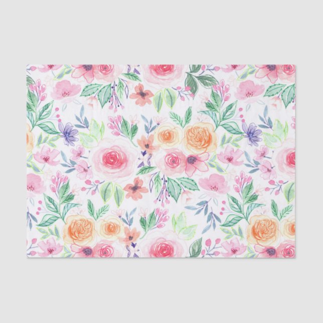 Papel De Seda Flores acuarelas y hojas (Anverso)