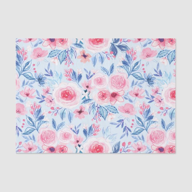 Papel De Seda Flores acuarelas y hojas 2 (Anverso)