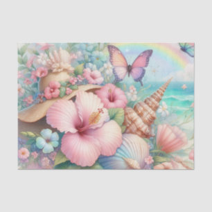 Papel De Seda Flores acuáticas, mar y conchas marinas en la play