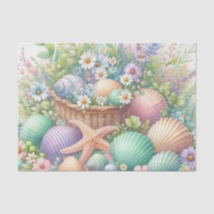 Papel De Seda Flores acuáticas, mar y conchas marinas en la play