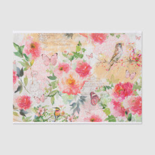 Papel De Seda Flores acuáticas, pájaros, collage de mariposas