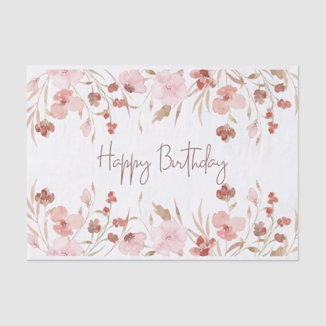 Papel De Seda Flores acuáticas Pastel Feliz Cumpleaños (Anverso)