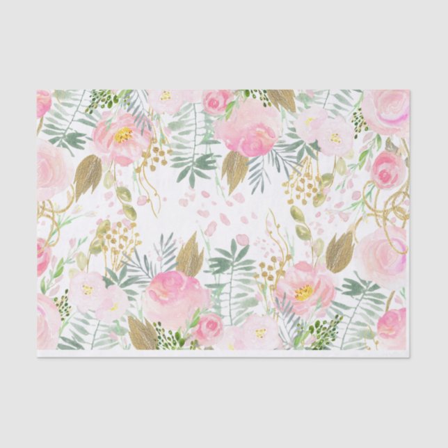 Papel De Seda Flores acuáticas rosas y doradas (Anverso)