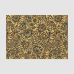 Papel De Seda Flores amarillas de crisantemo y escarabajos naran
