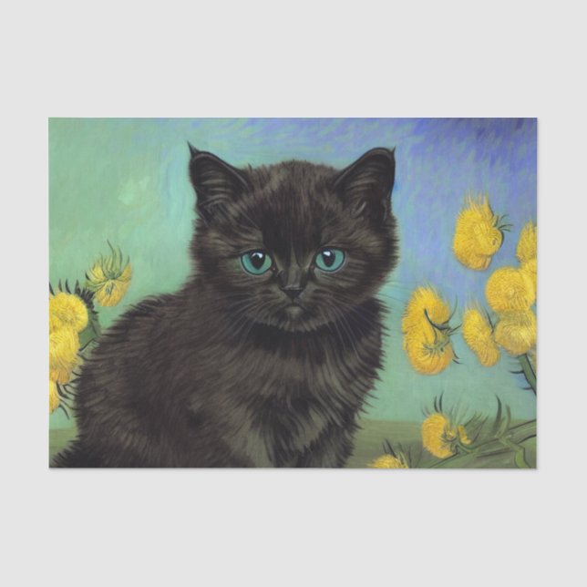 Papel De Seda Flores amarillas de gato negro Van Gogh (Anverso)