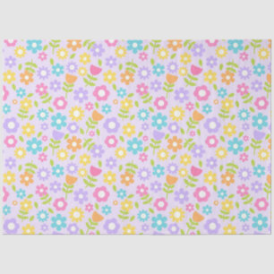 Papel De Seda Flores amarillas, moradas, azules y rosadas sobre 