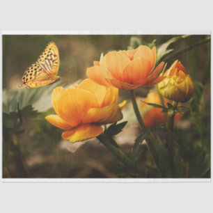 Papel De Seda Flores amarillas profundas brillantes con mariposa