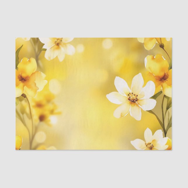 Papel De Seda Flores Amarillas Springtime Con Acuarela Suave (Anverso)
