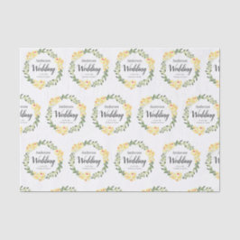 Papel De Seda Flores amarillas W/C Nombres y fecha en Boda blanc