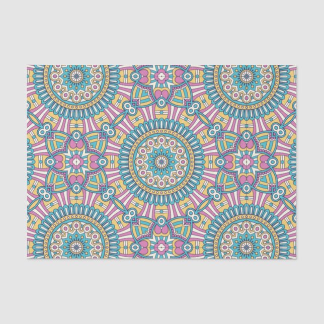 Papel De Seda Flores amarillas y kaleidoscópicas verdes (Anverso)