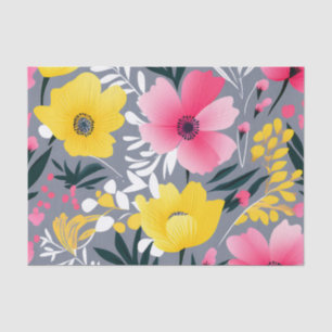 Papel De Seda Flores Amarillas Y Rosa Vibrantes En Gris