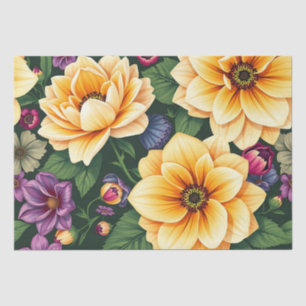 Papel De Seda Flores amarillas y violetas coloridas florales