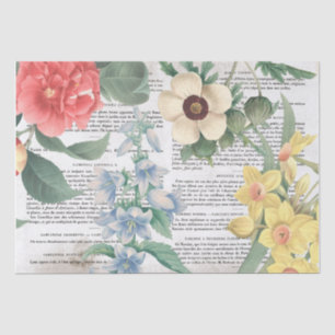 Papel De Seda Flores antiguas de época página de libros en franc