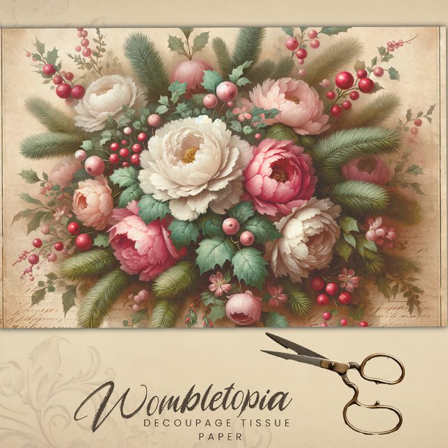 Papel De Seda Flores antiguas Navidades rosas y blancas (Subido por el creador)