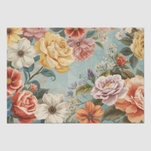 Papel De Seda Flores antiguas sobre azul 