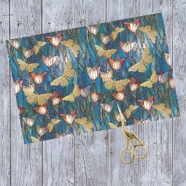 Papel De Seda Flores Art Noveau de cristal manchado de mariposas