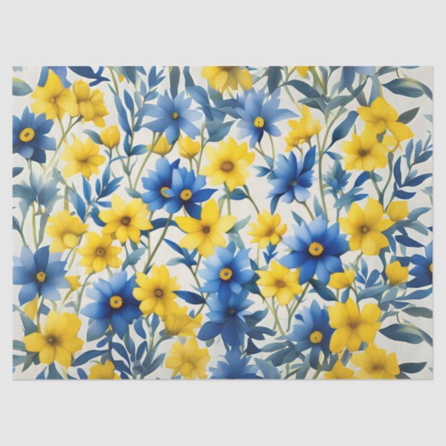 Papel De Seda Flores azul, amarilla y blanca del país (Anverso)
