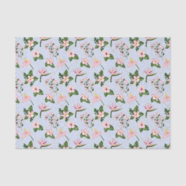 Papel De Seda Flores azul claro y rosa (Anverso)