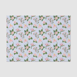 Papel De Seda Flores azul claro y rosadas