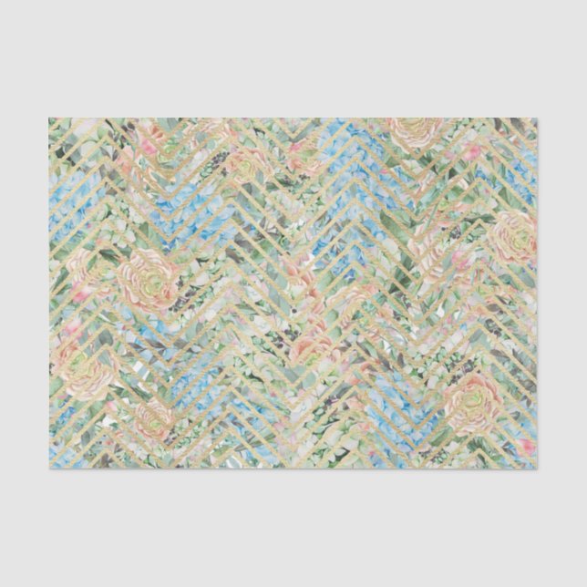 Papel De Seda Flores azul claro y rosadas (Anverso)