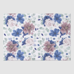 Papel De Seda Flores azul de malva y marina elegancia botánica