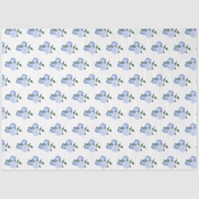 Papel De Seda Flores azul turbias y patrón de vegetación (Anverso)