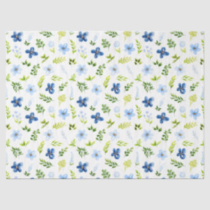 Papel De Seda Flores azules bebé y navy con patrón de follaje