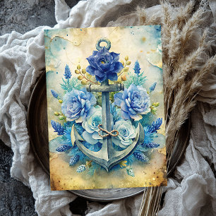 Papel De Seda Flores azules de ancla chic de color de agua vinta