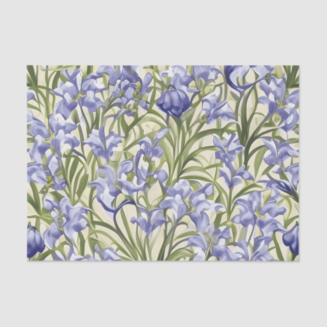 Papel De Seda Flores azules de patrón floral (Anverso)