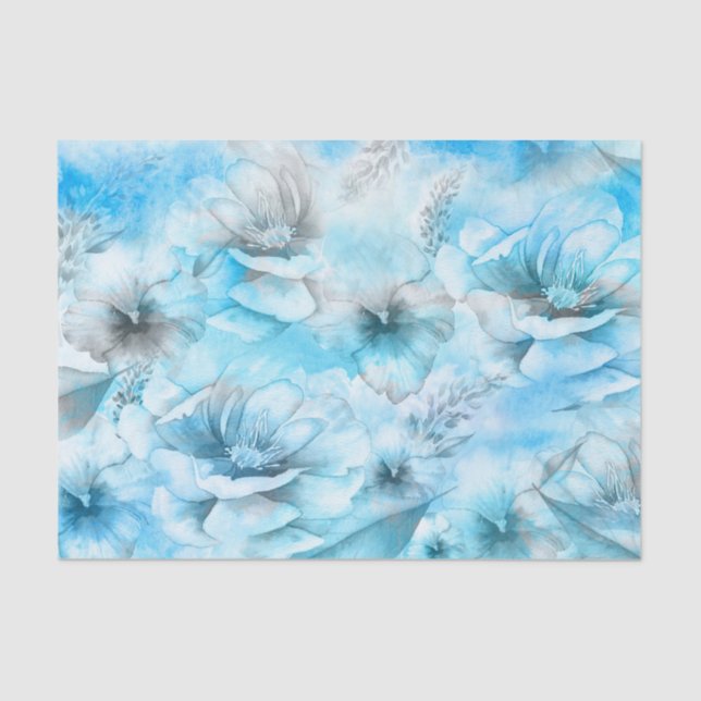 Papel De Seda Flores azules en el agua (Anverso)