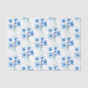 Papel De Seda Flores azules en jarrón de vidrio