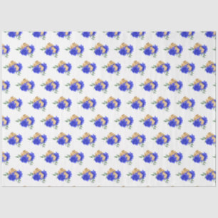 Papel De Seda Flores azules reales y patrón de vegetación