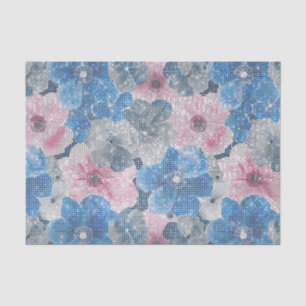 Papel De Seda Flores Azules Rosadas Brillan