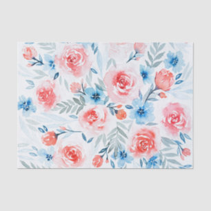 Papel De Seda Flores Azules Roses Rosa Patrón Floral acuarela
