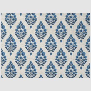 Papel De Seda Flores Azules sobre Patrón de Lino Decoupage