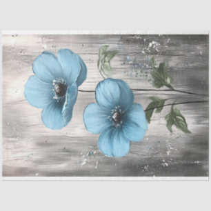 Papel De Seda Flores Azules sobre Pintura Decoupage de Madera Gr