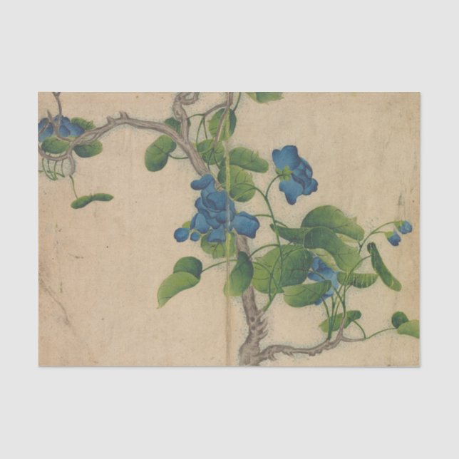 Papel De Seda Flores Azules Subiendo de Zhang Ruoai (Anverso)