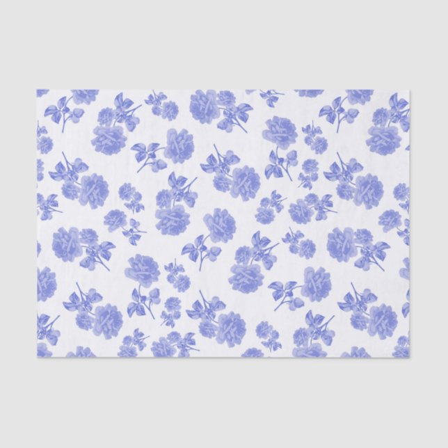Papel De Seda Flores azules y blancas delicadas florales (Anverso)