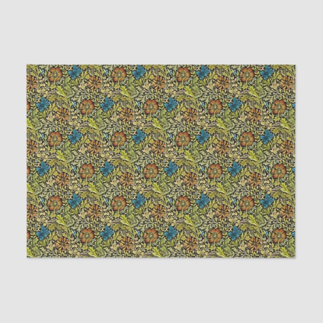 Papel De Seda Flores azules y Naranjas de Nouveau en el vino (Anverso)