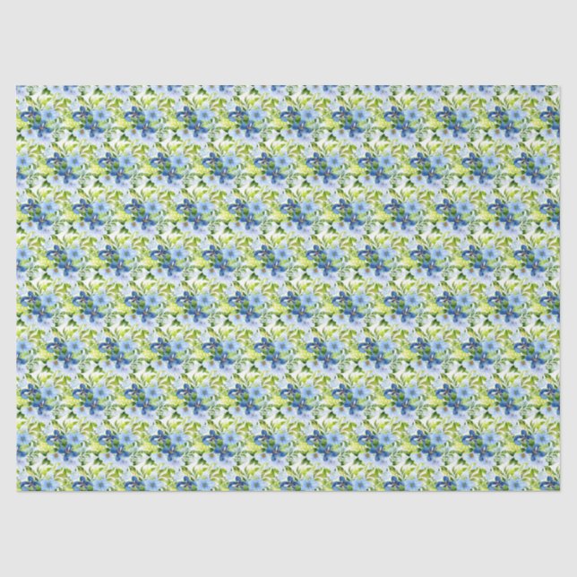 Papel De Seda Flores azules y navy con follaje  (Anverso)