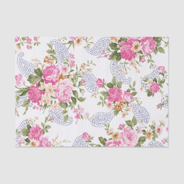 Papel De Seda Flores beige y rosa (Anverso)