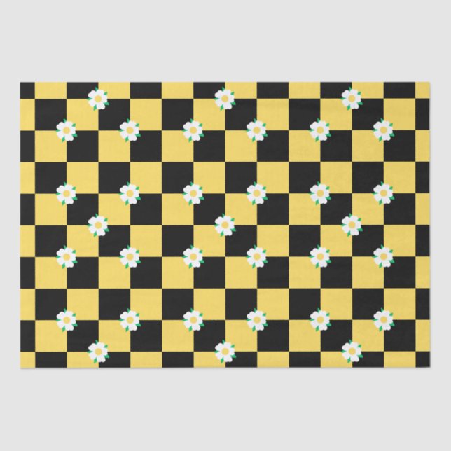 Papel De Seda Flores blancas amarillas negras (Anverso)